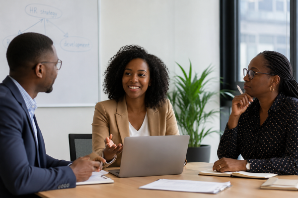 HR Outsourcing Team meeting in a modern office